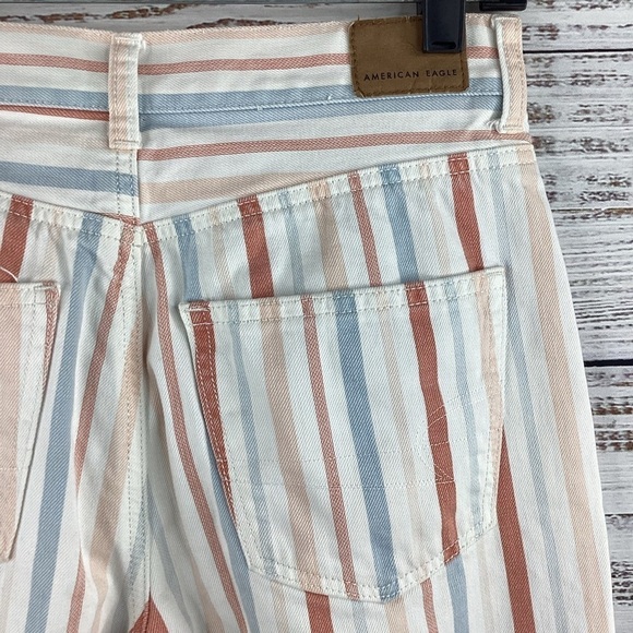 AMERICAN EAGLE SIZE 2 MOM JEANS HI RISE STRIPED ARTSY PASTEL BEACH PANTS VINTAGE - Picture 9 of 15